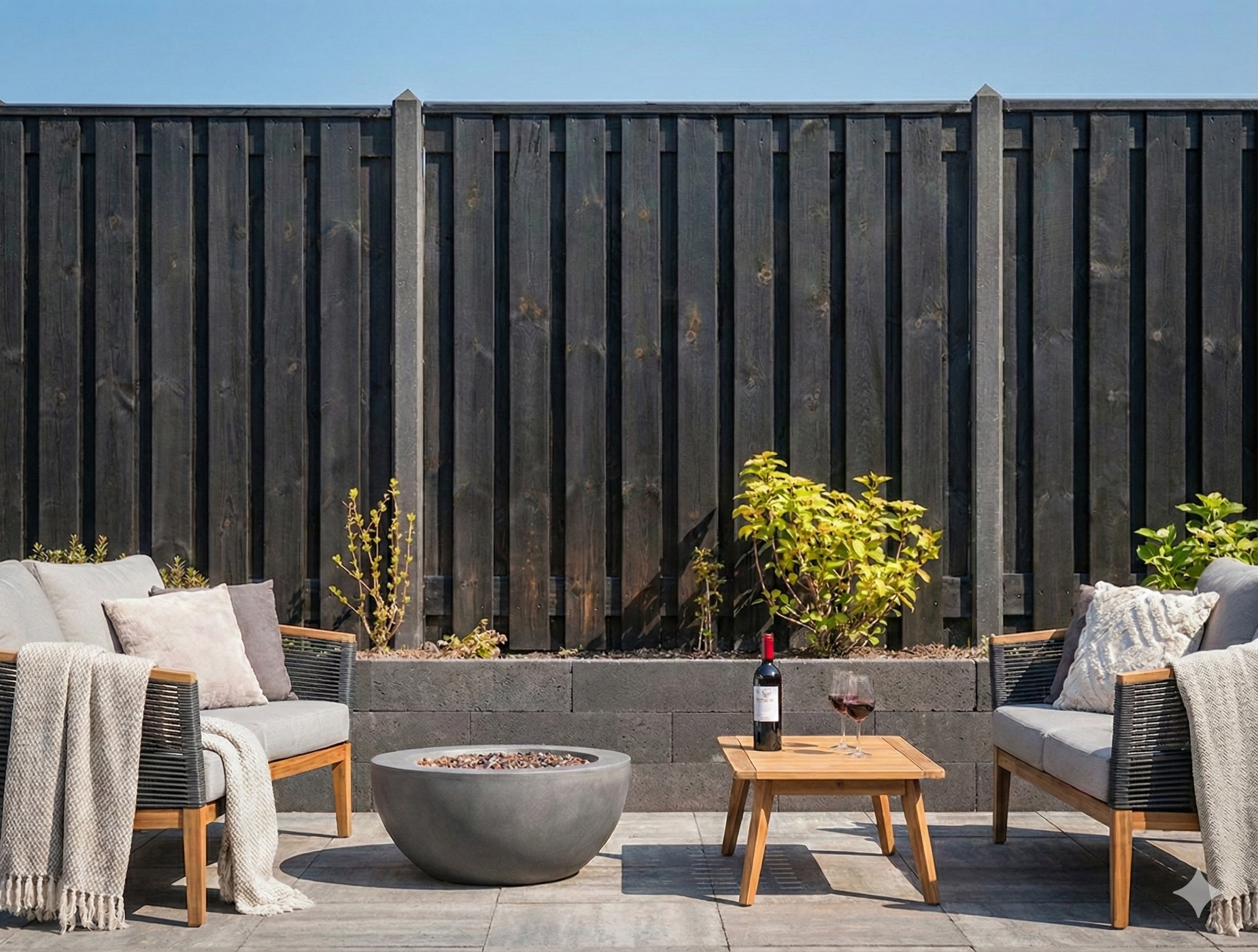 hout beton schutting zwart sfeer