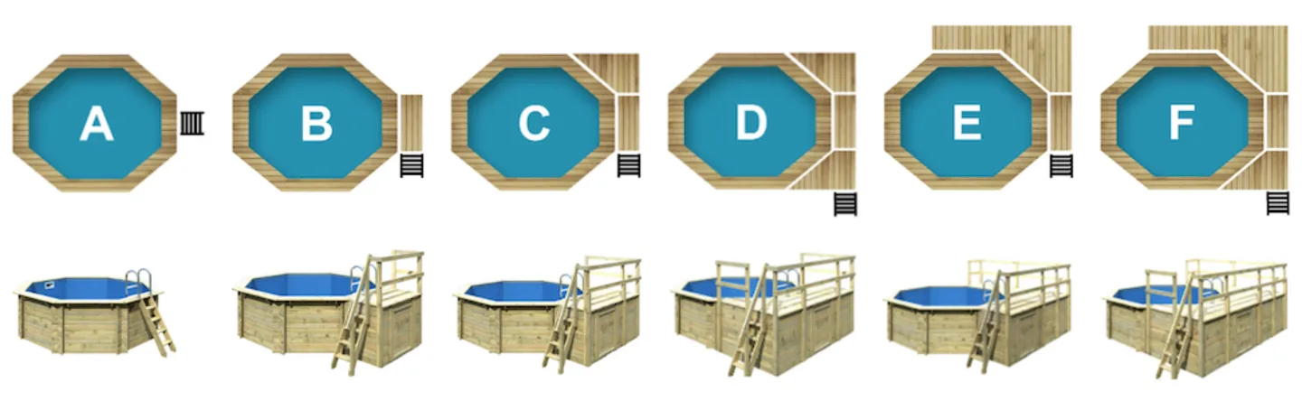 Houten zwembad met terras modellen