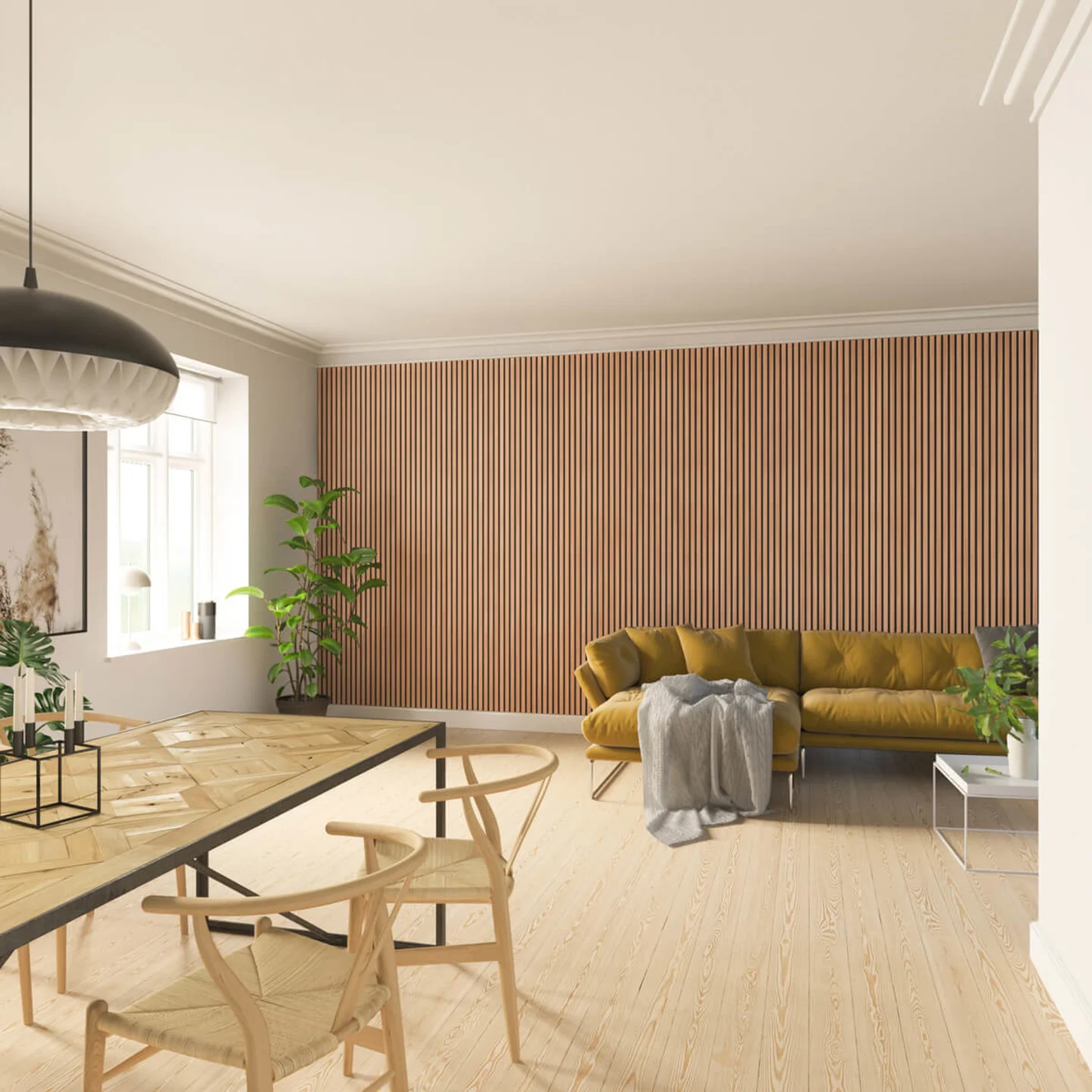 Floer Akupanel Wandpanelen Mahonie Naturel woonkamer
