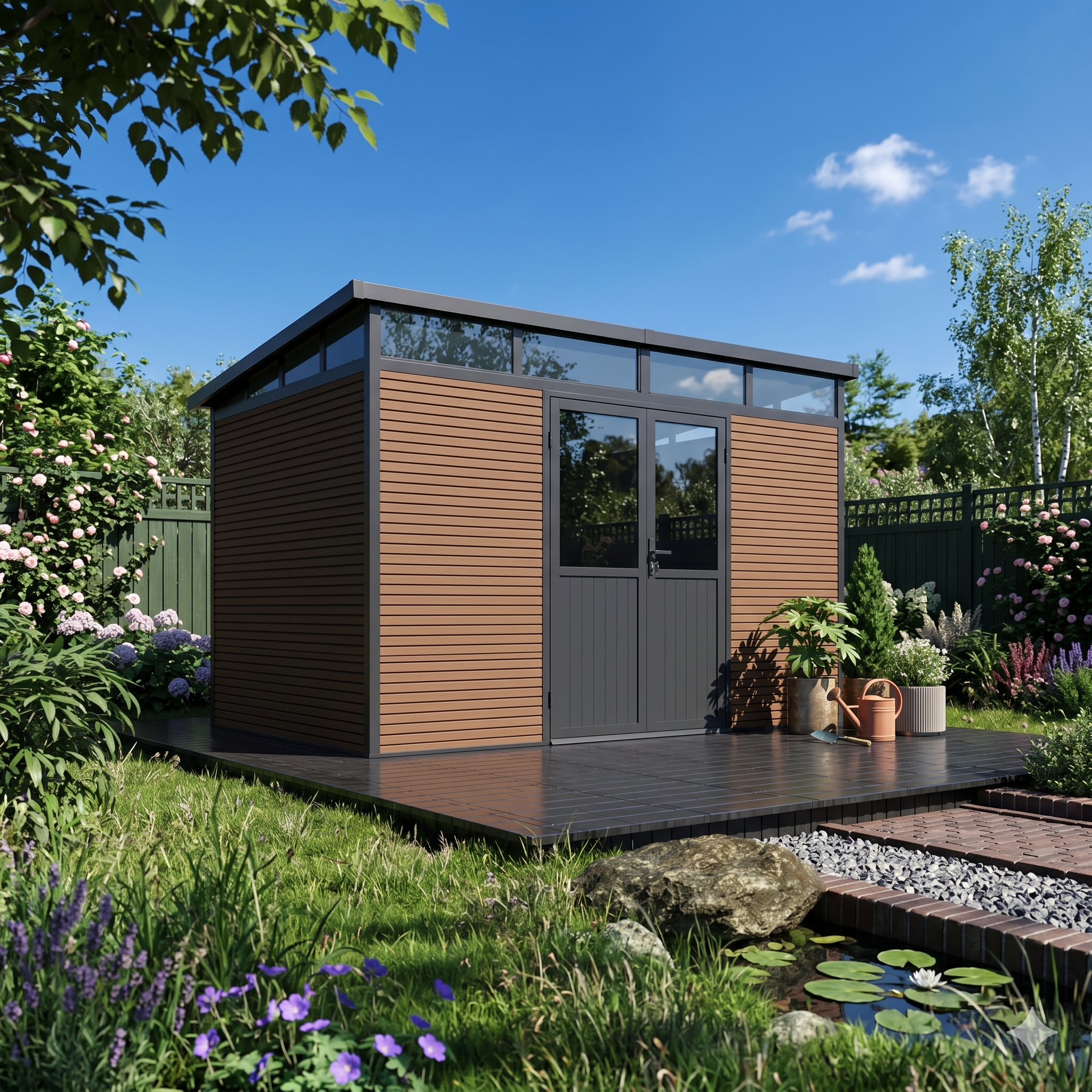 Composiet Tuinhuis Teak 338x218cm