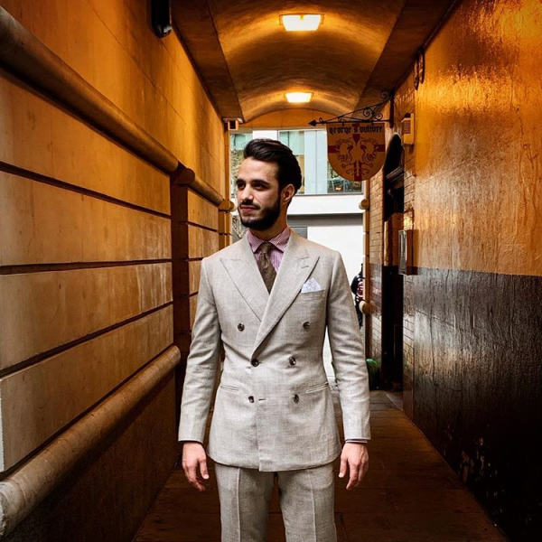 double breasted linen suit