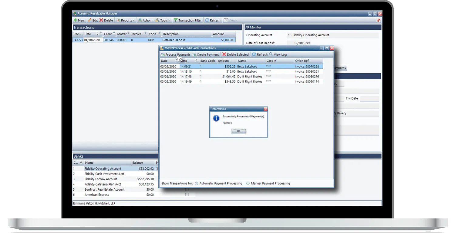 Screenshot of Orion Transactions software