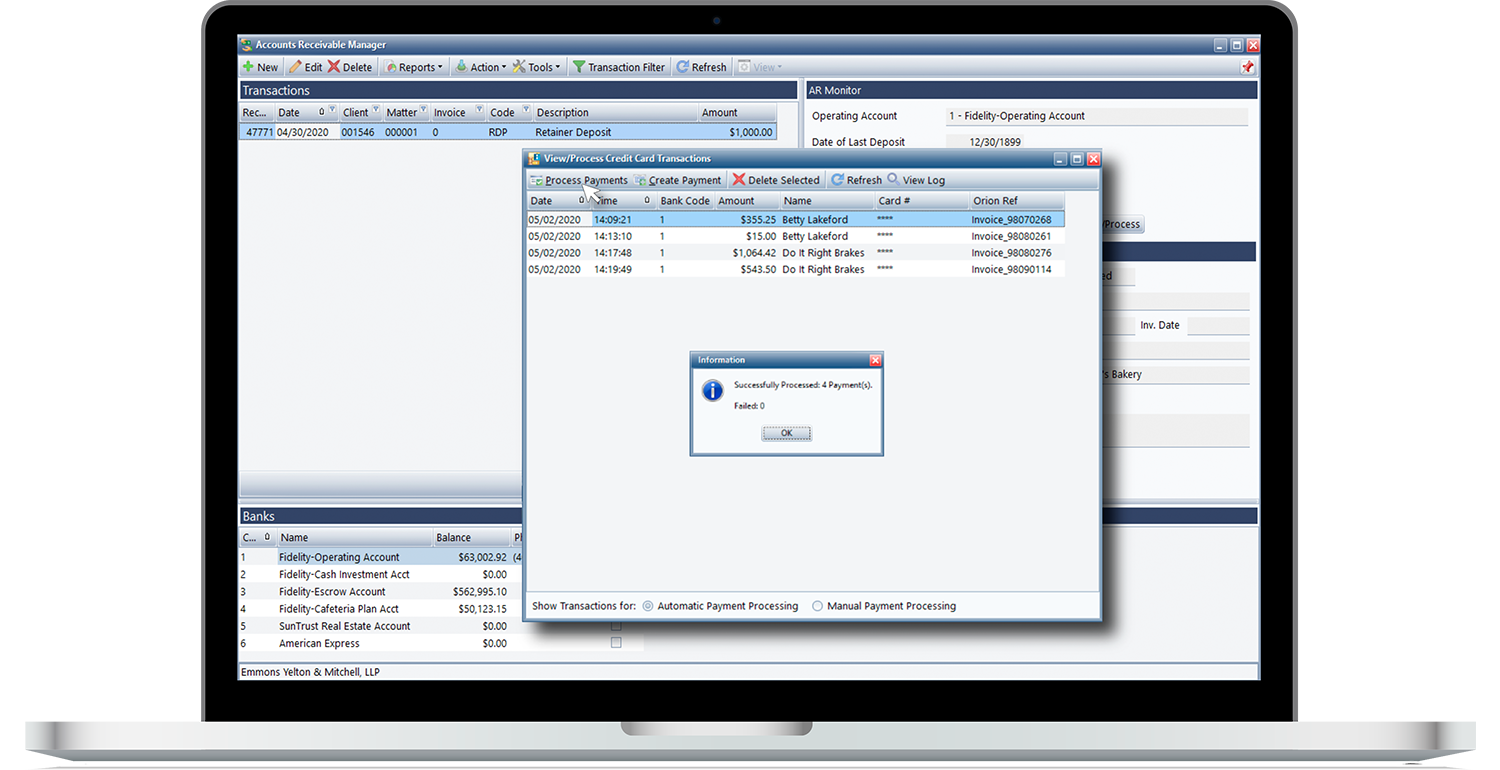 Screenshot of Orion Transactions software