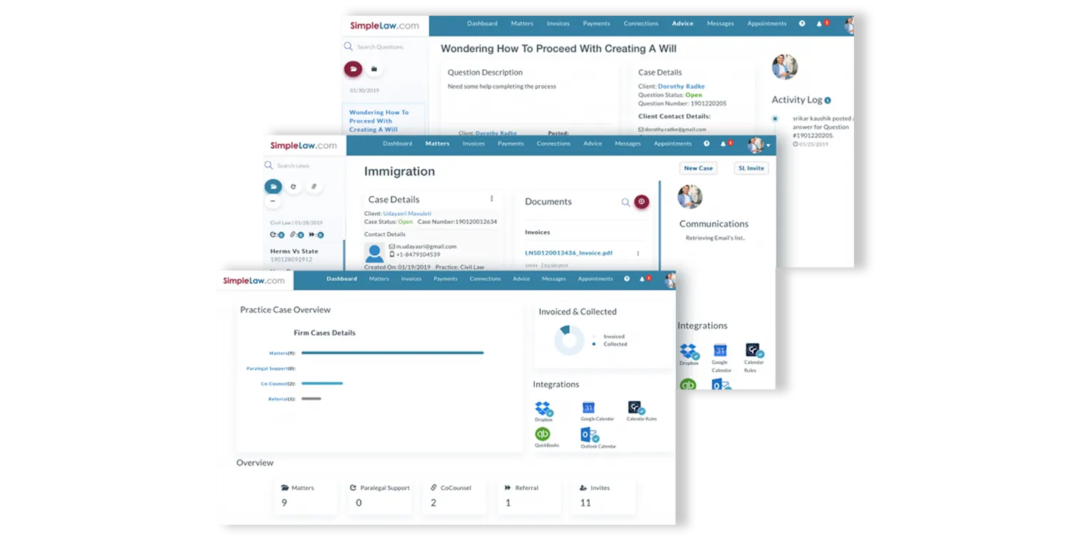 SimpleLaw case management software dashboard