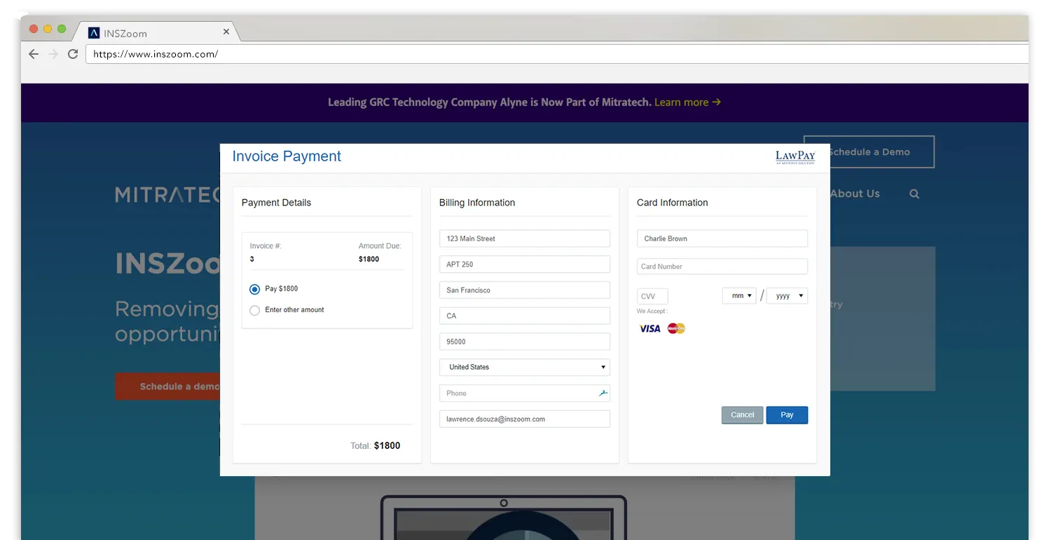 INSZoom's invoice payment feature
