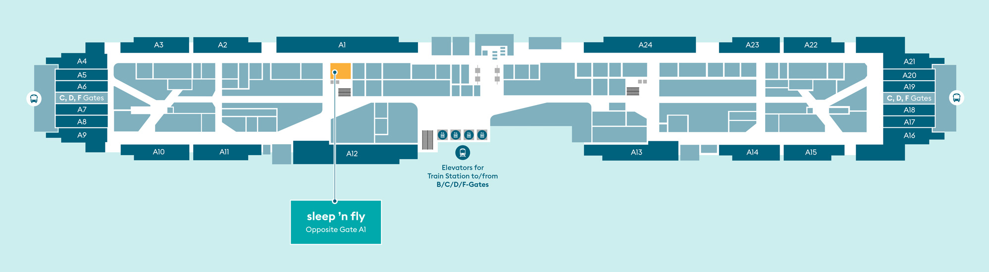 sleep 'n fly, Dubai Concourse A Map directions to the lounge