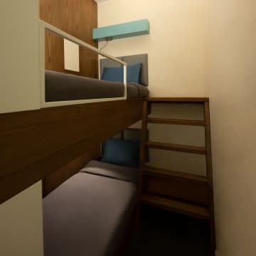 sleep 'n fly, Dubai Airport, bunk cabin room with bunk bed and stairs