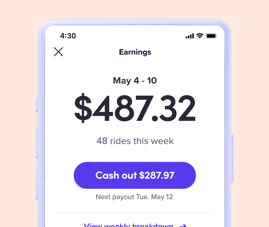 in-app screen of earnings breakdown