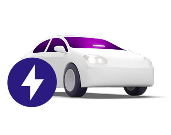 Lyft illustration of a white Lyft car with Amp and Priority Pickup lightening bolt icon.