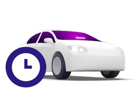 Lyft illustration of a white car with a clock icon in the foreground.