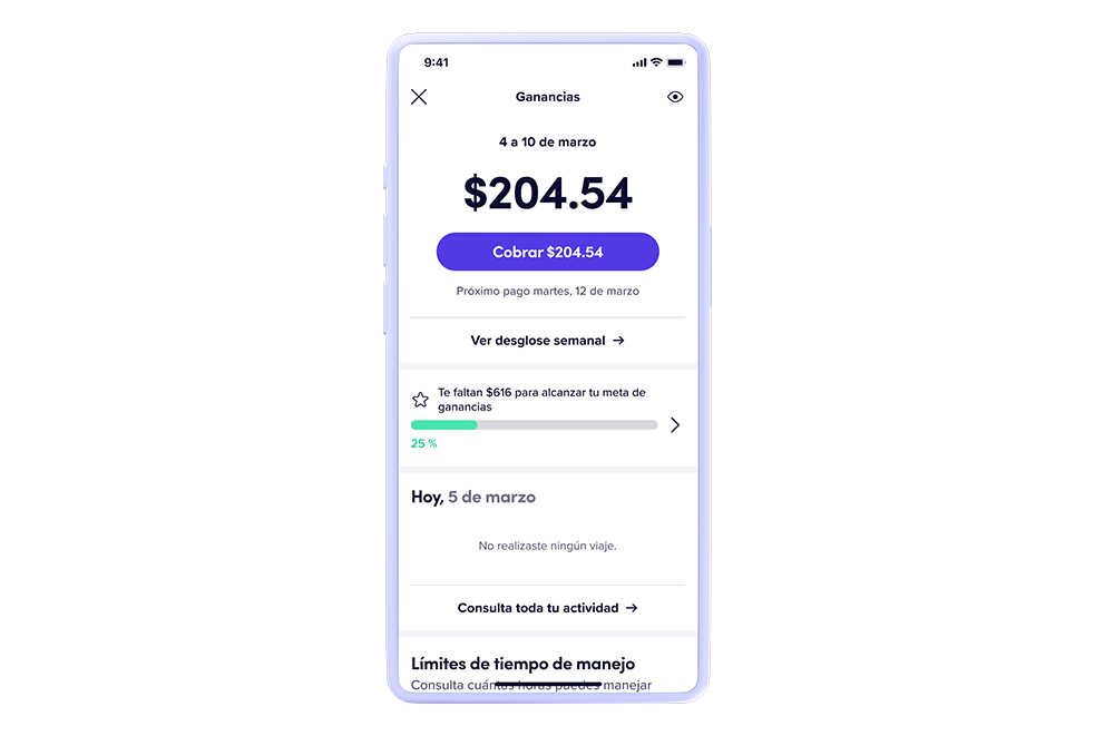 captura de pantalla de las ganancias del conductor de la app de Lyft Driver
