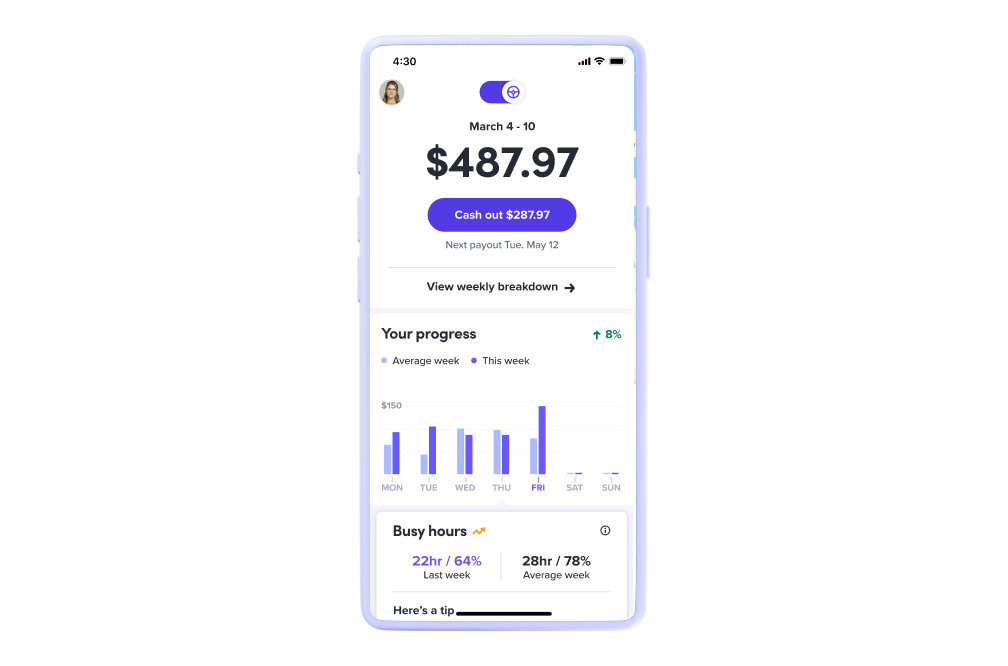 app screenshot of driver earnings from the Lyft driver app