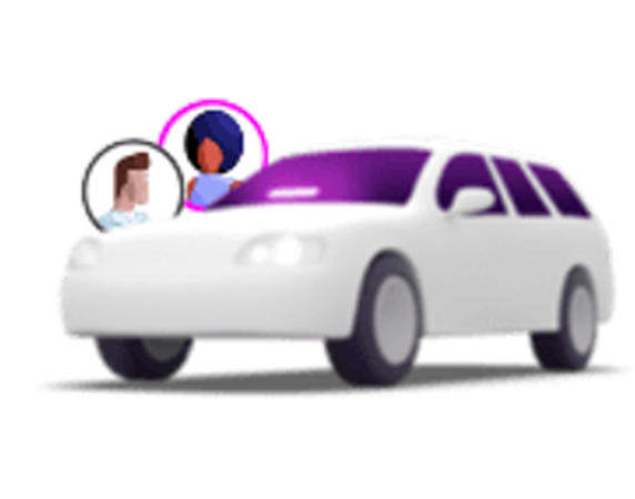 An illustration of a Lyft Shared ride with two riders.