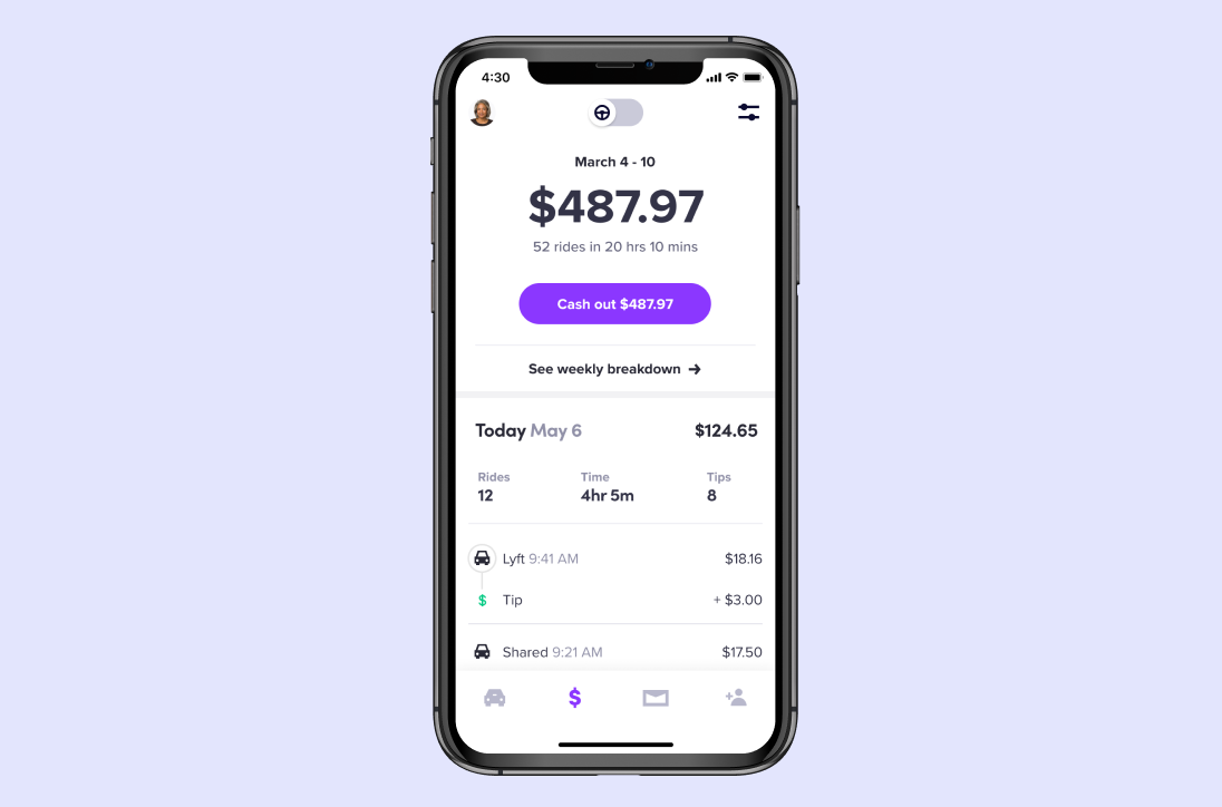 DAR > Lyft California > Product Screenshot > Guaranteed Earnings