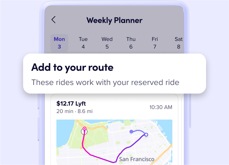 A Lyft Driver app ‘Weekly Planner’ screen shows a list of recommended scheduled rides.