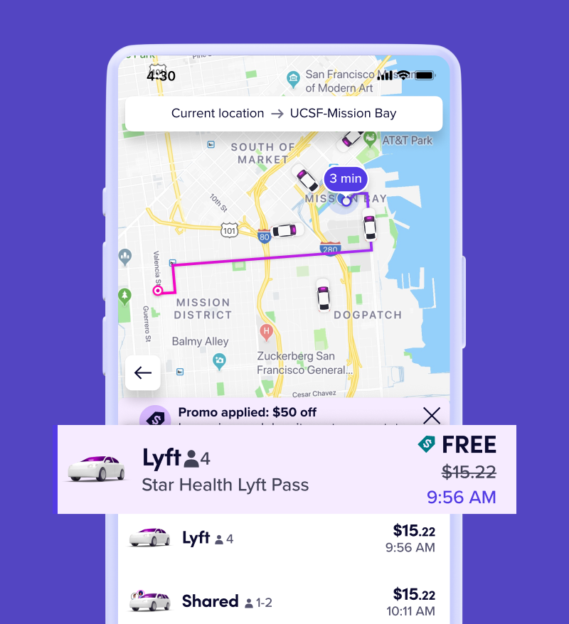 LyftPass showing ride in app