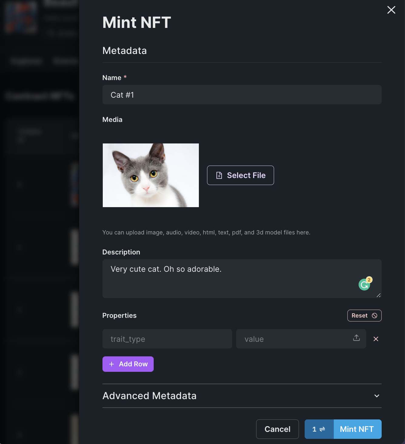 Create & Mint NFTs On Thirdweb