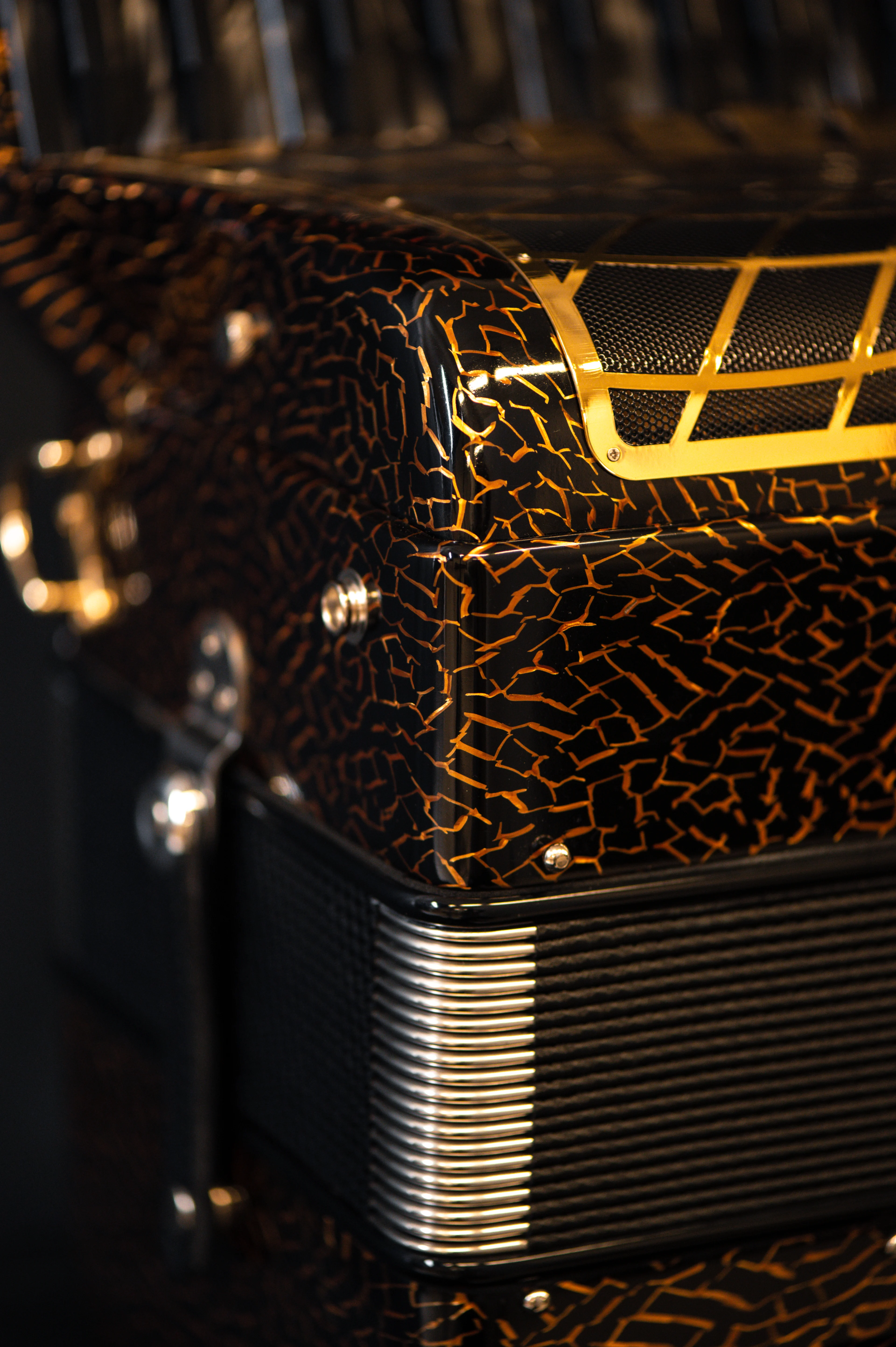 Detailed view of brown and black accordion