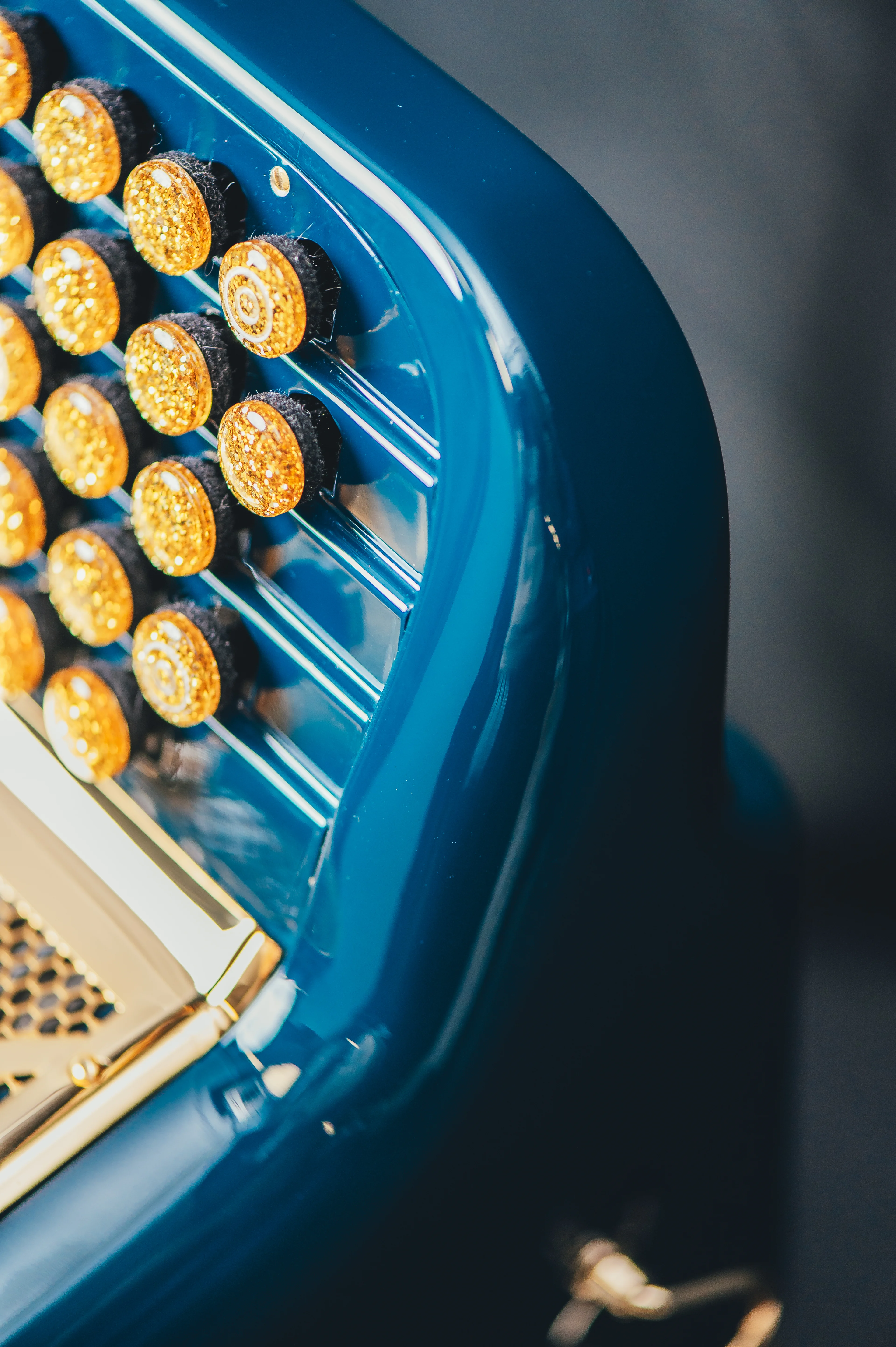 Detailed shot of peacock color accordion