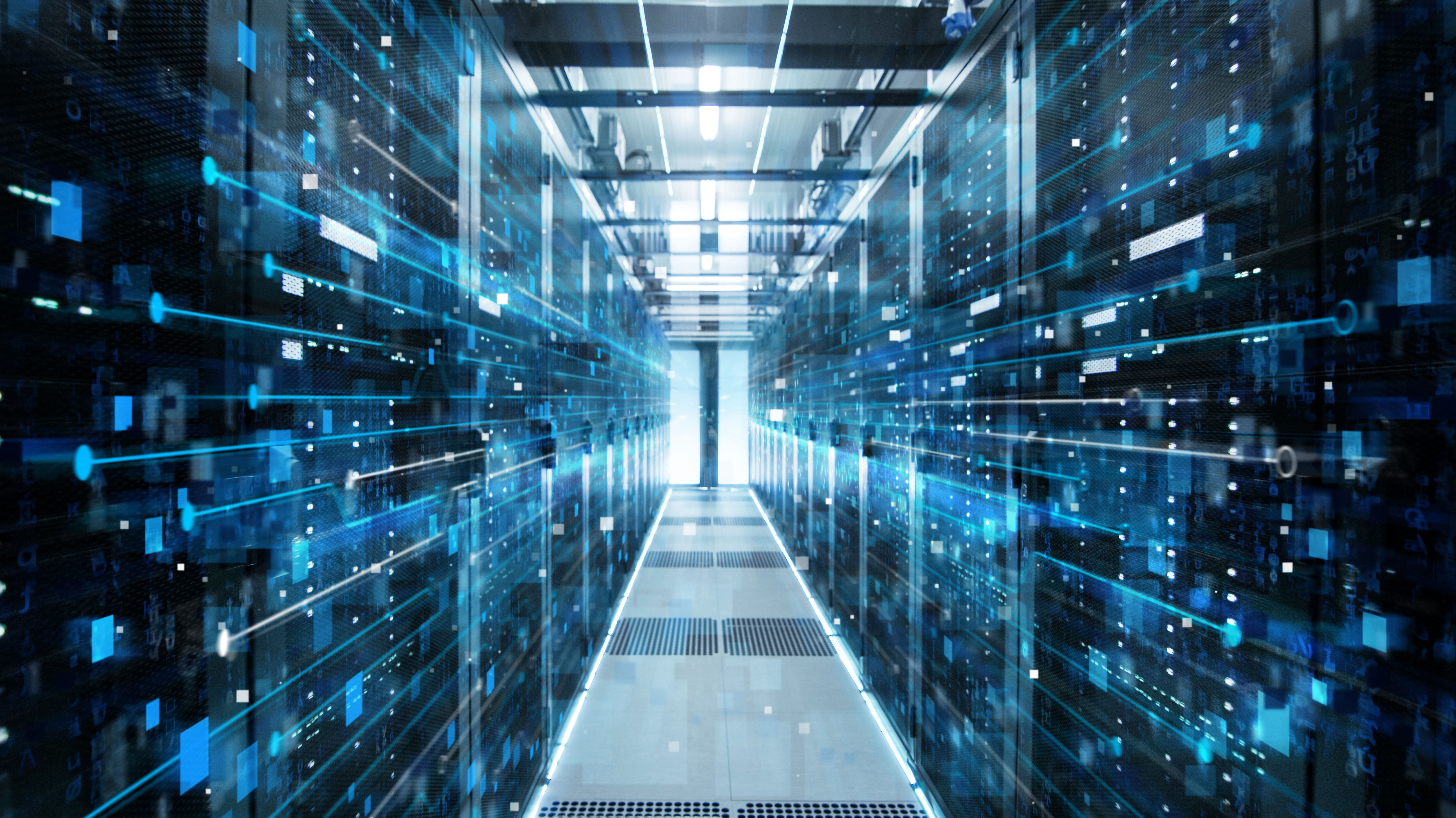 A data center stores the data securely.