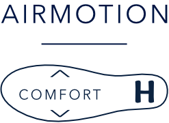 AIRMOTION logo with stylized sole shape and Wide H marking on a light background