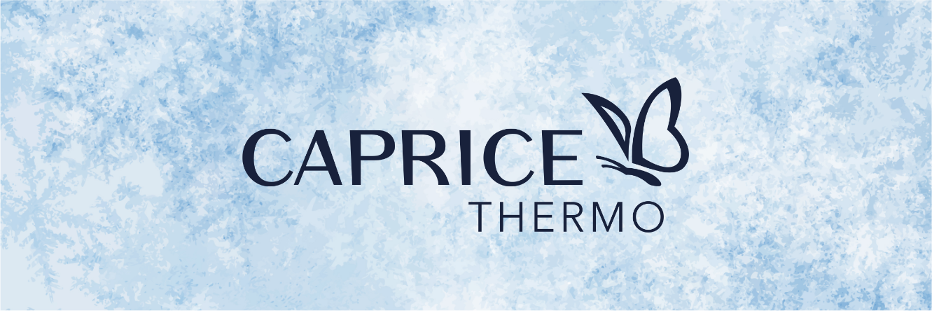 Caprice thermal logo with butterfly symbol on a light blue, icy background