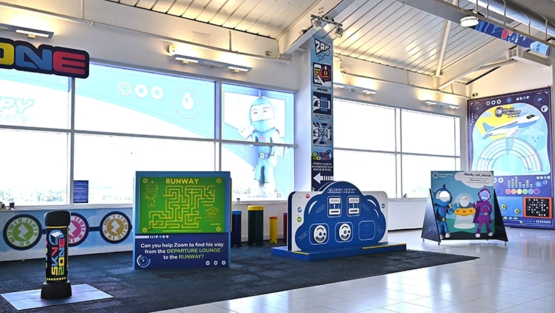 Sky Zone play area and World of Wonder sensory wall on International Pier 