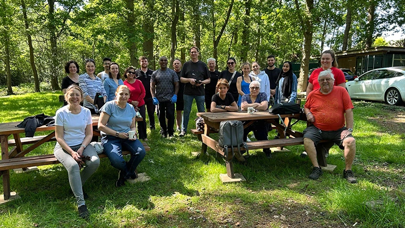 A group photo of the Finance Team volunteering with the 1st Solihull Scouts