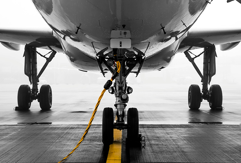 A close up picture of an aircraft wheels