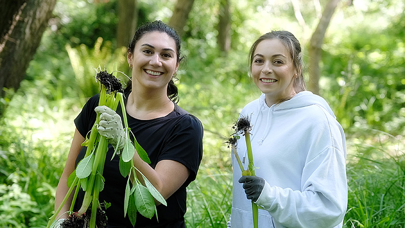 A picture of BHX volunteers, supporting the 1st Solihull Scouts Group with the maintenance of their conservation area.