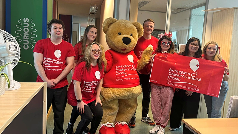 A picture of staff at Birmingham Airport fundraising for Birmingham Children's Hospital