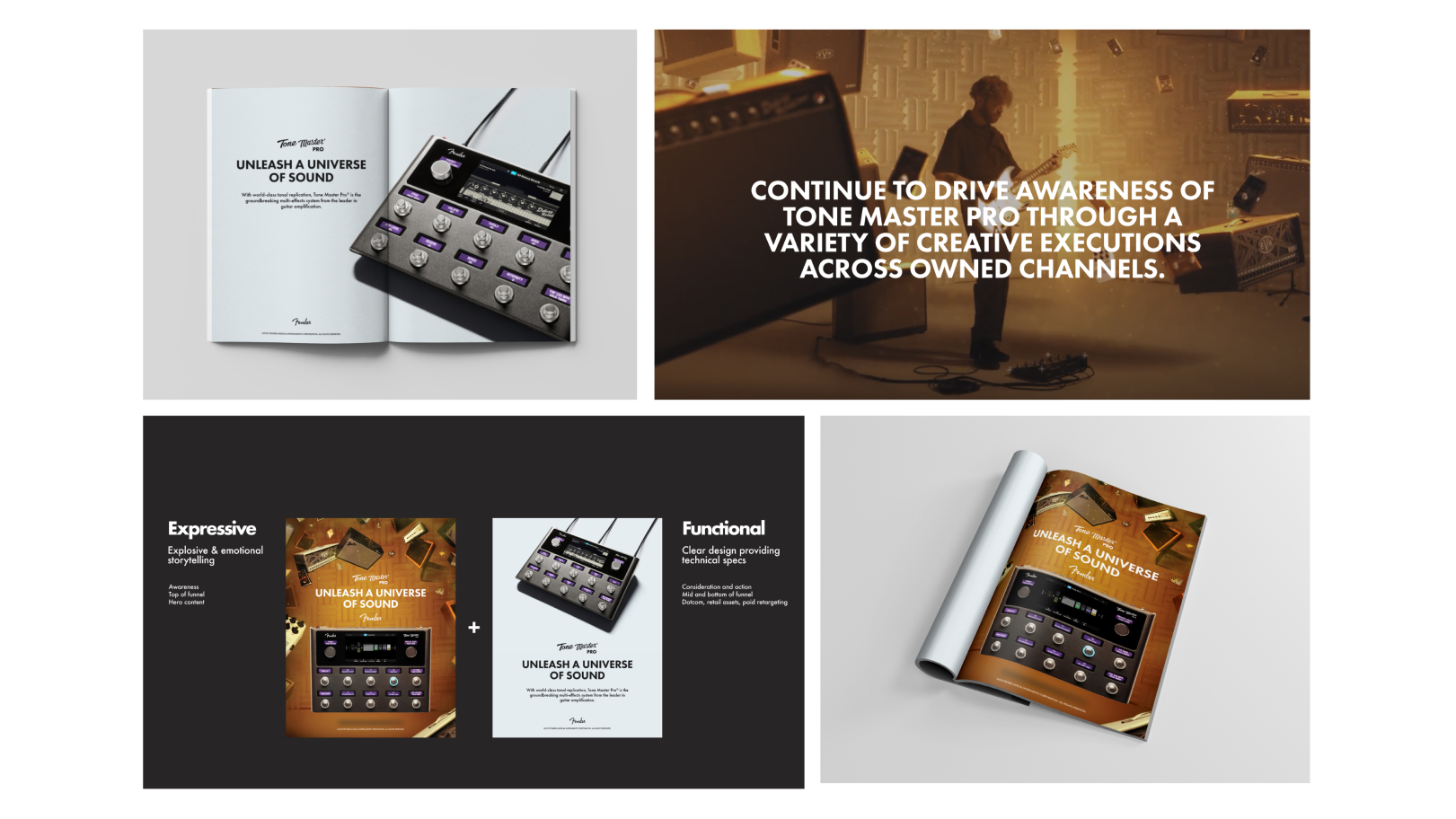 Fender Tone Master Pro print asset examples and deck pages. 