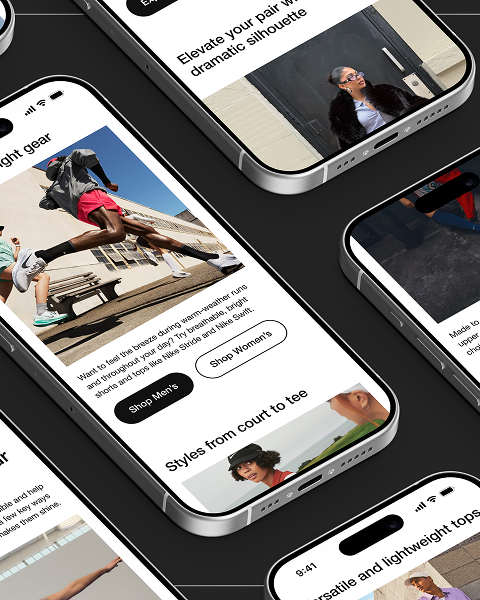 Collage of Nike targeted communications shown on phone screens