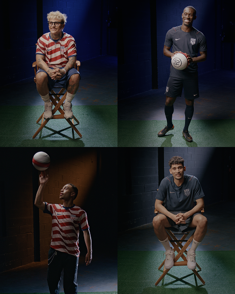 Collage of 4 video stills from U.S. Men’s National Team Kit Launch videos