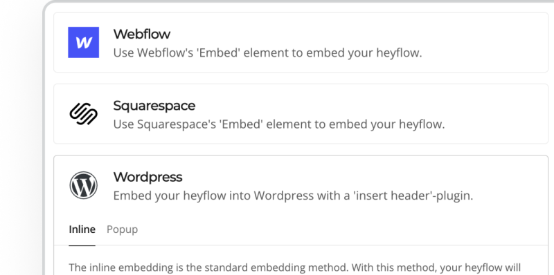 Heyflow screenshot - embed with page-builders