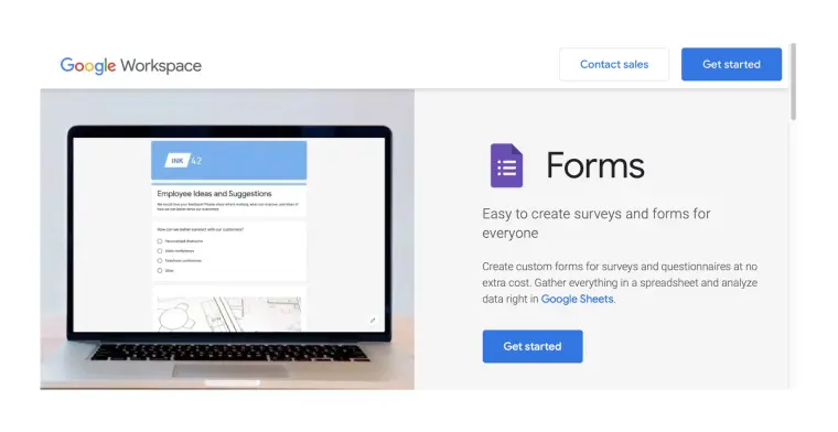 Screenshot of Google Forms' homepage