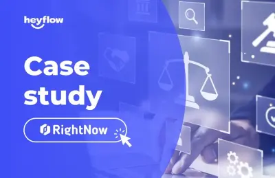 A title image with law symbols for the case study of Heyflow's customer RightNow