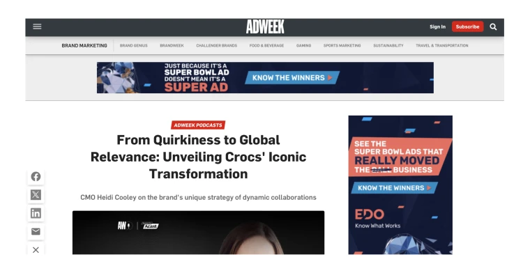 Screenshot showing the website AdWeek with display ads at the top and on the right