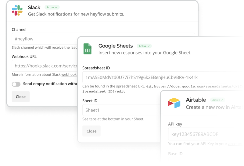 Heyflow-Screenshots – Integrationen