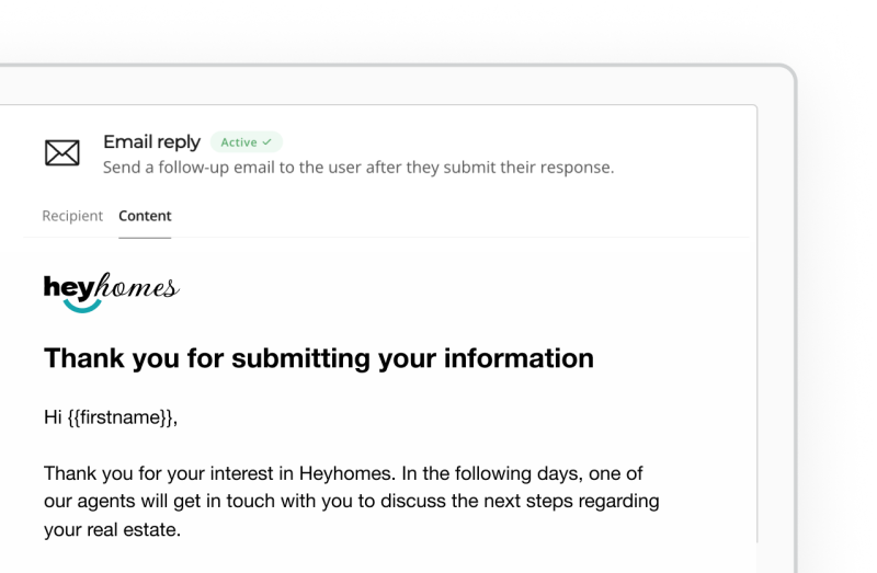 Heyflow-Screenshot – automatische E-Mail-Antwort