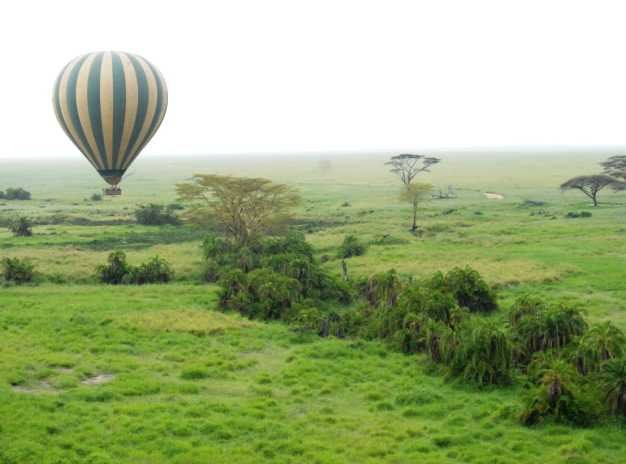 A majestic balloon in its voyage over the endless plains of Serengeti National Park