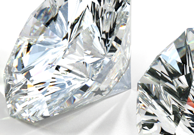 Close-up shot of brilliant, sparkling, high-quality Skydiamonds on a white background