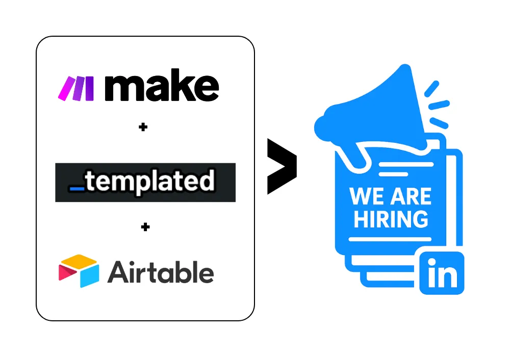 Learn how to automate LinkedIn hiring using Templated, Make, and Airtable. We walk through setting up a workflow that collects candidate data, generates customized visuals, and automates outreach, saving time and improving hiring efficiency.