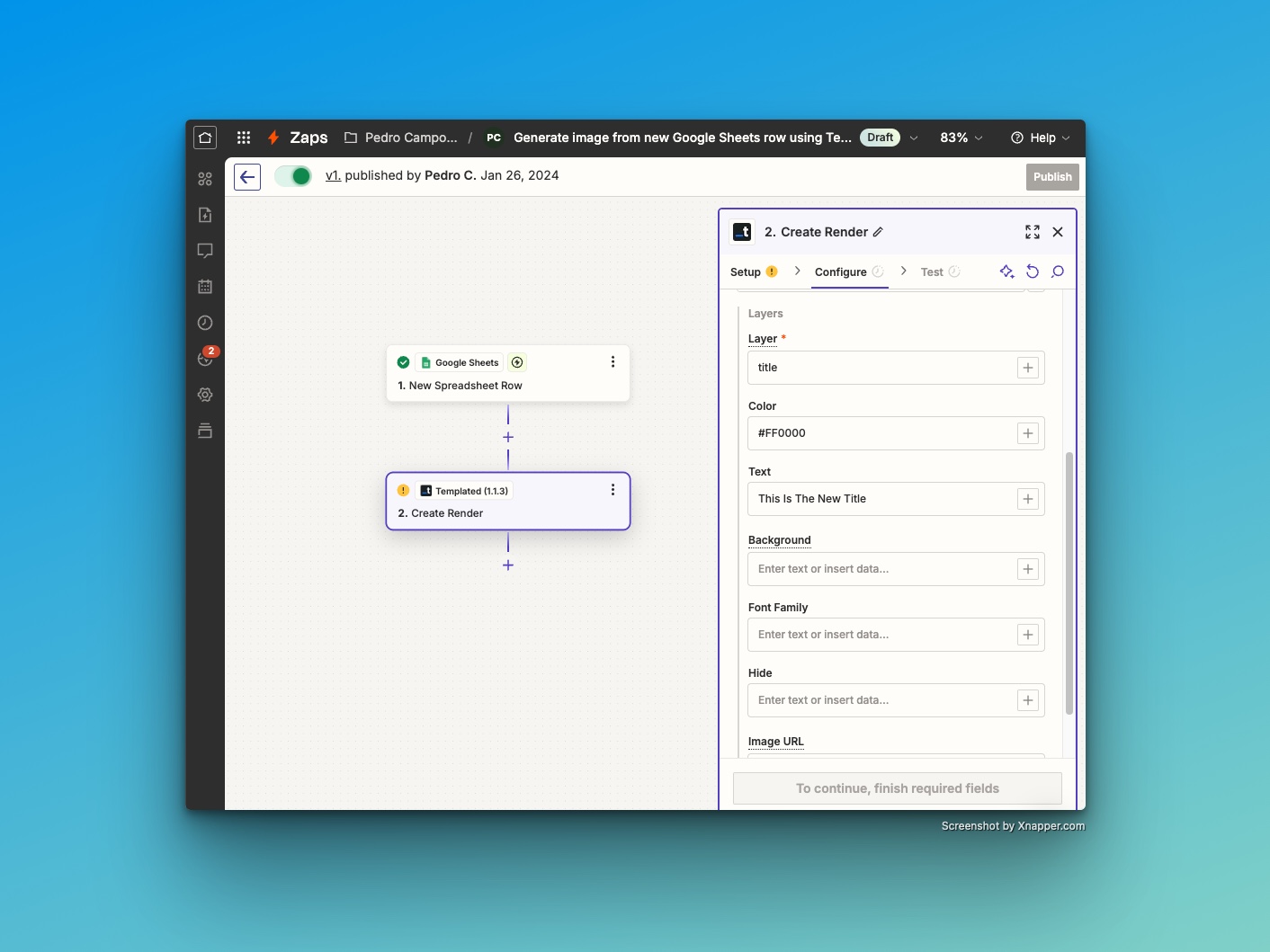 Zapier interface showing the data mapping process