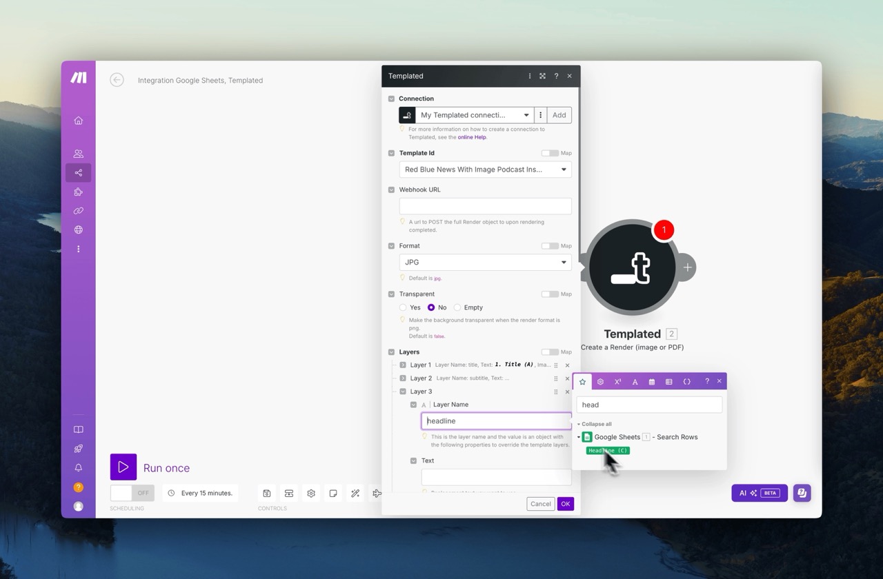 Make interface showing the data mapping process