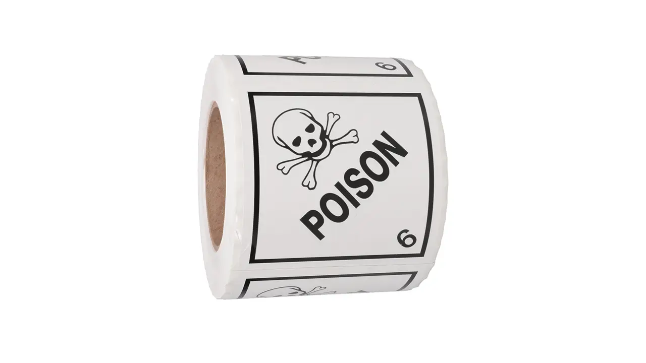 Poison Hazard Roll-Fed Label - Black on White, for Hazardous Material