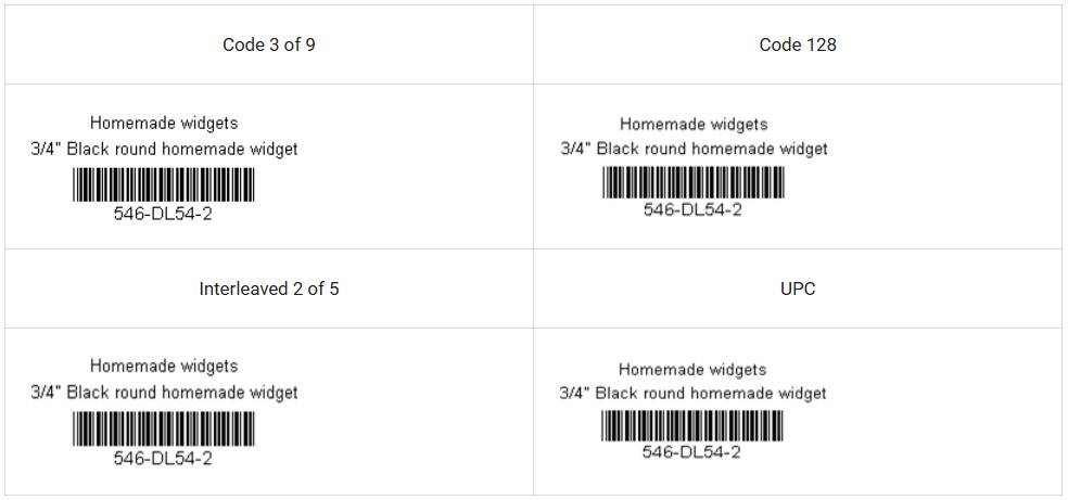 Symbologies examples of bar codes