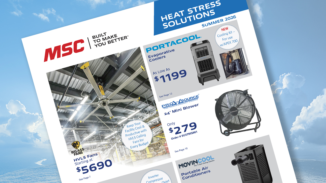 MSC Industrial Supply Heat Stress Solutions Summer 2026 catalog cover featuring cooling equipment and fans