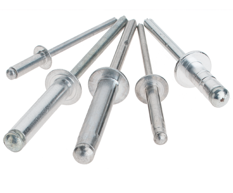 Five types of rivets with different heads.