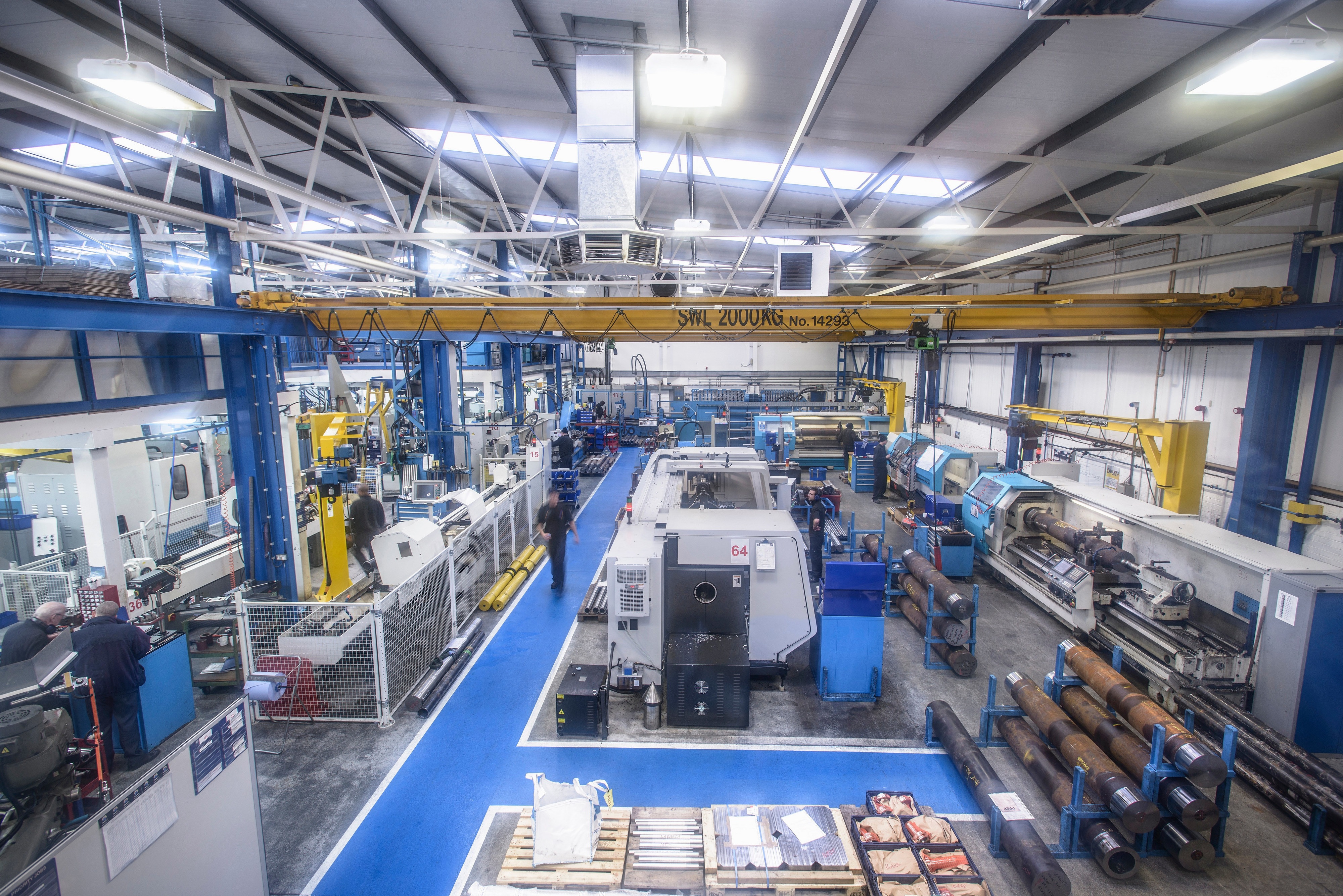 Wide shot of a machining shop floor
